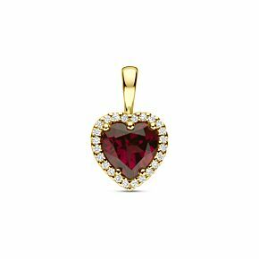 pendentif coeur en rhodolite rose et diamant 0.06ct h si 13 mm