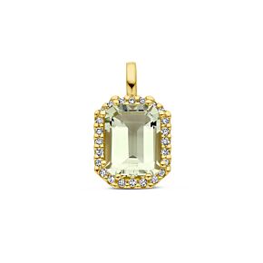 pendentif améthyste verte et halo diamant 0.10ct h si halo