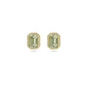 oorknoppen groen amethist en diamant 0.14ct (2x 0.07ct) h si halo 