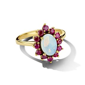 vintage ring robijn 0.492ct en opaal 0.80ct