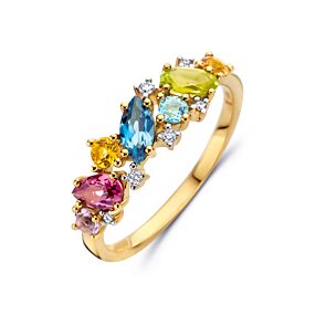 ring natuurlijke kleurstenen en diamant 0.04ct h si