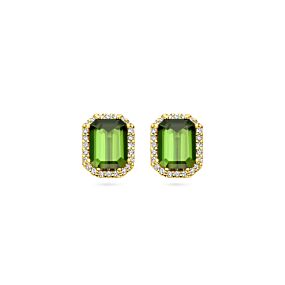 oorknoppen groen toermalijn en diamant 0.14ct (2x 0.07ct) h si halo 