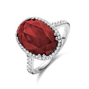 ring rood en wit zirkonia halo