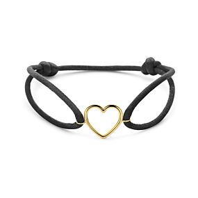 armband zwart satijn hartje 13 - 26 cm