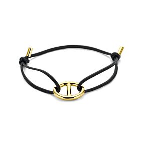 armband zwart leer marine 15 - 26 cm