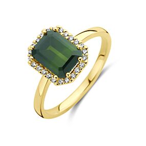 ring groen toermalijn en diamant 0.10ct h si halo