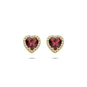 oorknoppen hartje roze rhodoliet en diamant 0.10ct (2x 0.05ct) h si 7,5 mm