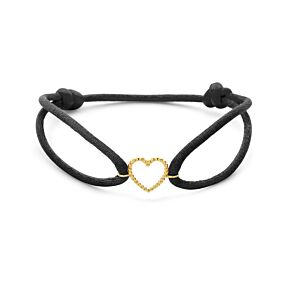 armband zwart satijn hartje 13 - 26 cm