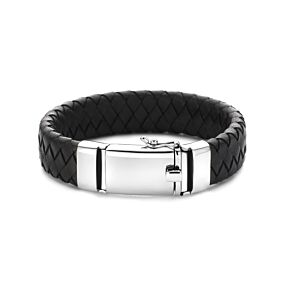 armband zwart leer 15 mm 21 cm