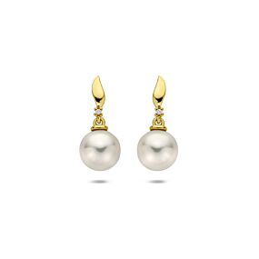 oorhangers parel en diamant 0.01ct (2x 0.005ct) h p 17 mm