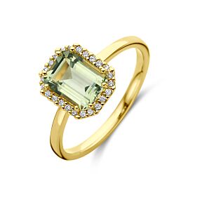 ring groen amethist en diamant 0.10ct h si halo