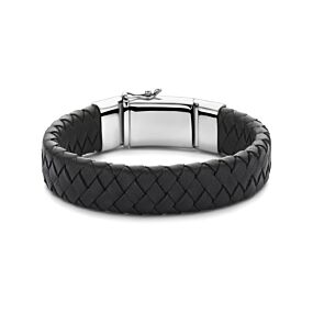 armband zwart leer 15 mm 21 cm