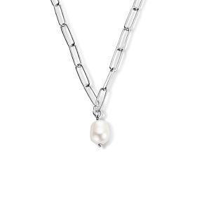 collier paperclip ronde buis en parel 44cm