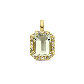 pendentif améthyste verte et halo diamant 0.10ct h si halo