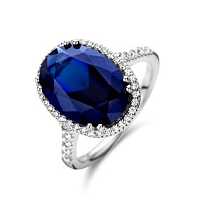 ring blauw en wit zirkonia halo