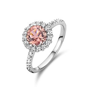 ring morganiet zirkonia en wit zirkonia halo